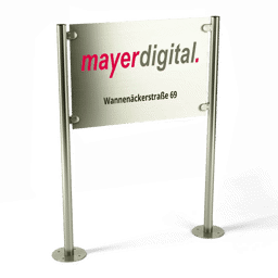 Edelstahl-Firmenschild mit geschliffener V2A-Drucktafel Edelstahl-Firmenschild mit geschliffener V2A-Drucktafel