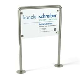Freistehendes Edelstahl-Kanzleischild Madrid zum Aufdübeln Freistehendes Edelstahl-Firmenschild Madrid zum Aufdübeln