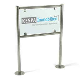 Edelstahl-Firmenschild für Immobilien-Makler mit Acrylglas-Werbeschild Edelstahl-Firmenschild für Immobilien-Makler mit Acrylglas-Werbeschild