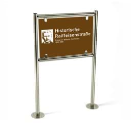 Infotafel für historischen Lehrpfad, freistehend aus Edelstahl Infotafel für historischen Lehrpfad, freistehend aus Edelstahl