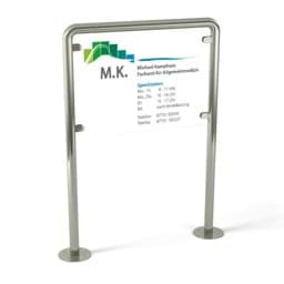 Praxisschild zum Aufstellen aus Edelstahl || Motiv mit Tätigkeits-Schwerpunkt und Sprechzeiten Praxisschild zum Aufstellen aus Edelstahl || Motiv mit Tätigkeits-Schwerpunkt und Sprechzeiten
