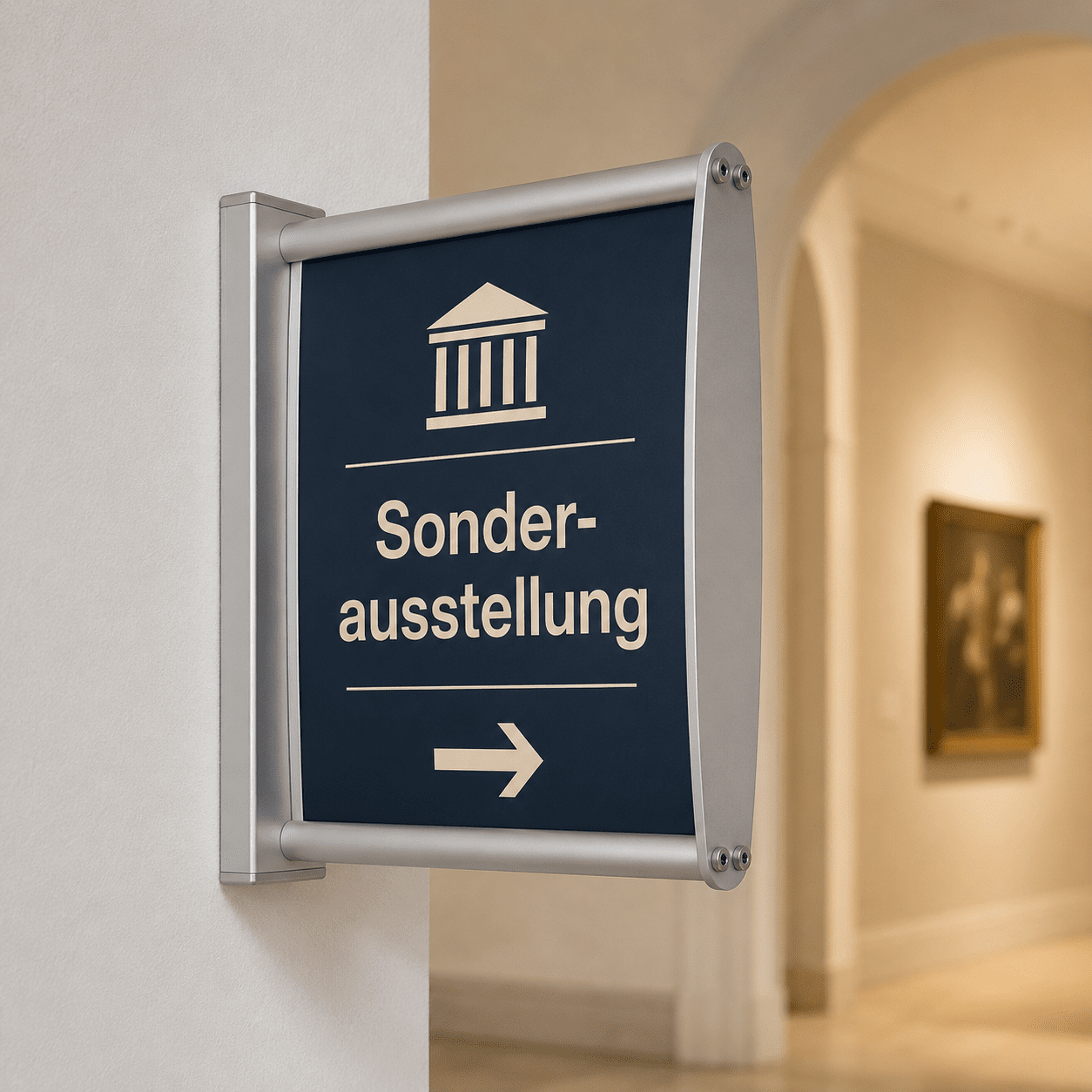 Alu-Fahnenschild mit Acrylglas-Scheibe | Mit austauschbarem Einleger für eigene Designs