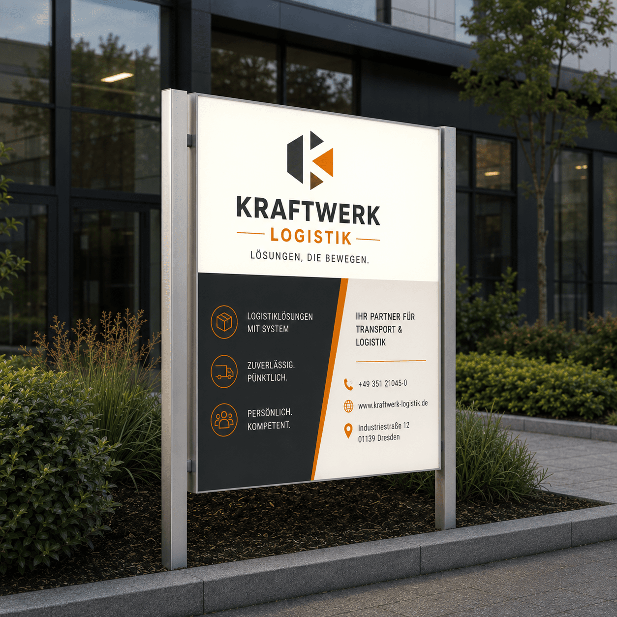 Stand-Leuchtkasten mit Vierkantpfosten: Moderne Firmenwerbung im Außenbereich