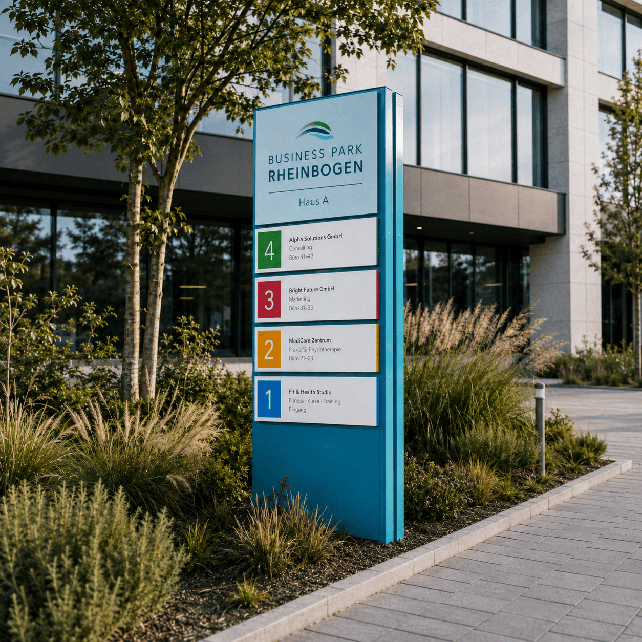 Community-Pylon am Businesspark: Mieter-Einzelschilder ohne Öffnen wechselbar