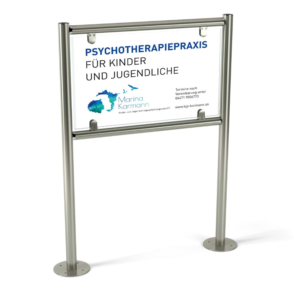 Arztschild mit Rahmen für Psychotherapiepraxis || Mit Acrylglas-Werbeschild